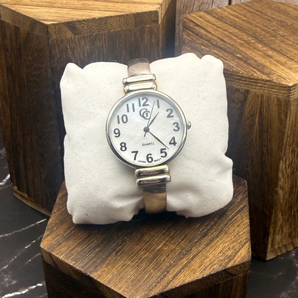 Vintage Gold Coast Silver Tone Cuff Bangle Watch Large Face Quartz Y2K